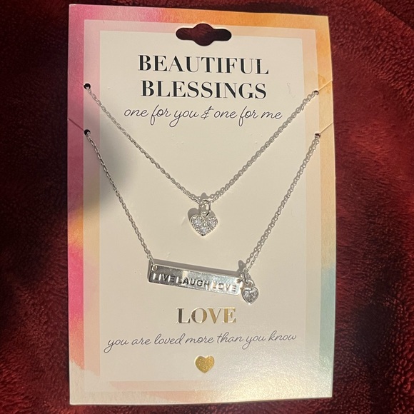 Jewelry - Dainty Silver Necklace Set Engraved Live Laugh Love NWT 2 Pieces Best Friend BBF